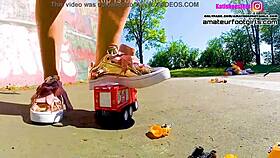 Kati s toy car crush trample giantess crushing toys stomping plastic car crush toy car sneaker toy toycrush plastic car
