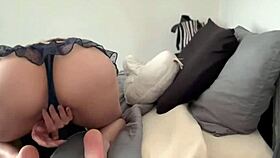 I-I show off my tiny panties for ya, lookin' all sexy with that dildo and toys.