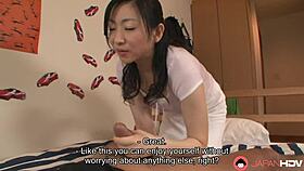 Busty milf Emiko Koike gives passionate blowjob to lover