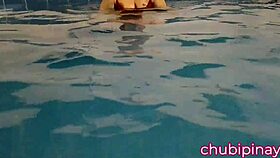 beautiful woman flashes in the public swimming pool