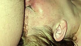 Milf sucks hard cock intensely.