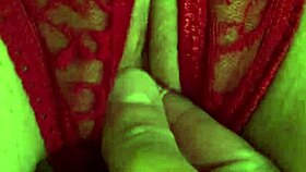 Shaved pussy in red thongs all wet and ready