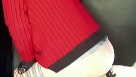 Woman pegging with strap-on fucks guy with female panties and ejaculates without touching herself