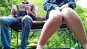 look at this curvy milf in pantyhose peeing next to me in the park