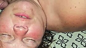 Milf sucks hard cock intensely.