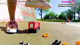 Kati s toy car crush trample giantess crushing toys stomping plastic car crush toy car sneaker toy toycrush plastic car