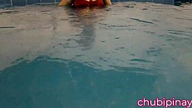 beautiful woman flashes in the public swimming pool