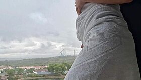 after shower getting hot orgasm near window