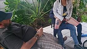 Cuckold friend fucking my wife while i jerk of and cum on them fucking