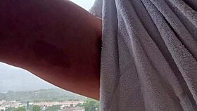 after shower getting hot orgasm near window