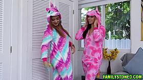teens callie black and gaby ortega lick pussies in onesies