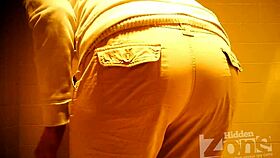 'look at the beautiful girl peeing standing up with hair on her pussy'