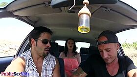 Busty brit publicly blows before outdoor sex