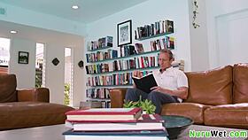 Stunning busty blonde masseuse gives sensual wet nuru massage!