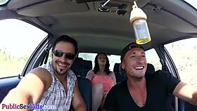 Busty brit publicly blows before outdoor sex