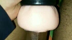 Jumbo cup placed, vagina rubbed, milk spilled