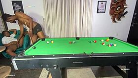 Intense snooker session with sexy slut licking pussy rough