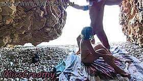 Flashing My Pussy In Front Of A Guy In Public Nudist Beach And He Fucks Me And Gives Blowjob - Its Very Risky - Misscreamy