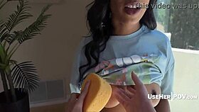 Stepson addicted to ebony stepmom's pussy in pov sex