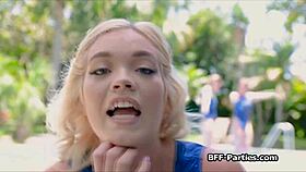 three sexy gymnasts blowing cock outdoors