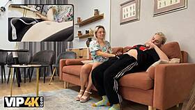 The cute Russian blonde neighbor moans as I cum in her tight butthole