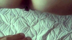 Blue dress hugs a skinny milf's natural curves