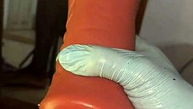 Deep throating my sex toy in stockings like a slave until it gets nasty