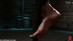 Skinny slave with huge boobs gets pussy vibed roughly