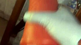 Deep throating my sex toy in stockings like a slave until it gets nasty