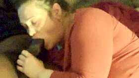 She gives him that sloppy GAWK GAWK 3000 with her mature brunette mouth, licking balls and deepthroating big black cock for a mouthful of cum.