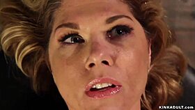 in this bdsm scene, lesbian doms whip and toy a submissive milf