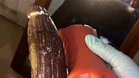 Deep throating my sex toy in stockings like a slave until it gets nasty