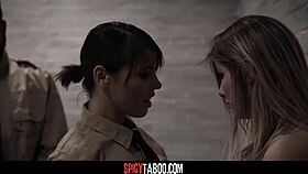 Naive teen 18+ have a threesome with two police officers in her prison cell