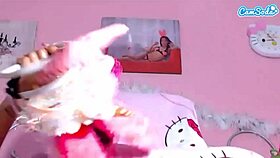 Amazing shaved teen fucks dildo!