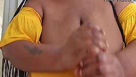 beautiful fat bbw with natural tits gives handjob to big black cock in hand job happiness v3