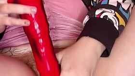 Pussy play with huge dildo