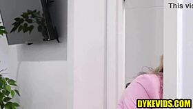 Young Blonde Spied On And Fucked By Lesbian Boss With Strapon!