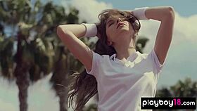 the lovely ukrainian tennis player kate chromia slowly strips on the court outdoors