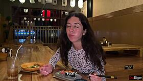 I cum on her face in the sushi bar and she eats rolls