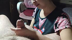 korean woman gives cock massage with hands and lips, cum in mouth 😏