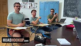 seducing my teacher was tough but my cock conquered that shaved pussy in classroom deepthroat riding 😈