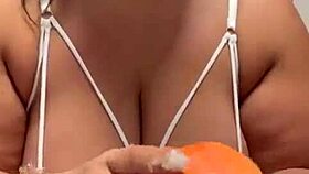 Beautiful Curvy Bbw With Big Ass And Tattoo Enjoys Fruit Fetish Solo Softcore