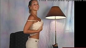 big tits shaking in beige dress while dancing