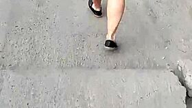 i follow and lift the skirt of a woman on the street