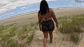 Slutty Nicoly Seduces Firefighter On Beach, Sits On Cock In Bush