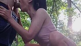 they are amused by being honked at while she sucks his dick in the woods