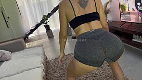 stretching babe tears shorts and demands pussy licking 😏