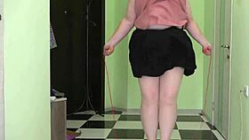 mature milf in stockings jumps rope shakes big boobs and fat booty saggy tits bounce fetish