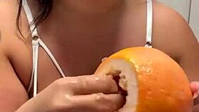 Beautiful Curvy Bbw With Big Ass And Tattoo Enjoys Fruit Fetish Solo Softcore