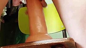 Watch her masturbate with huge dildo! Orgasms, swollen pussy, I grab and use it!